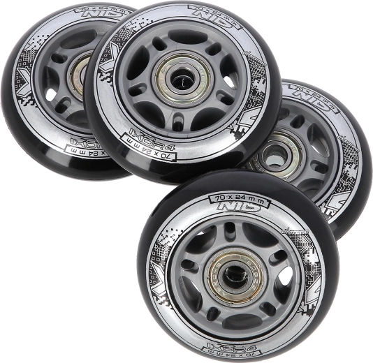 Set of Black Wheels 70 × 24 mm with ABEC 9 Bearings NILS EXTREME