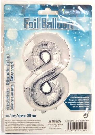 Folijski balon broj 8 srebrni 80 cm