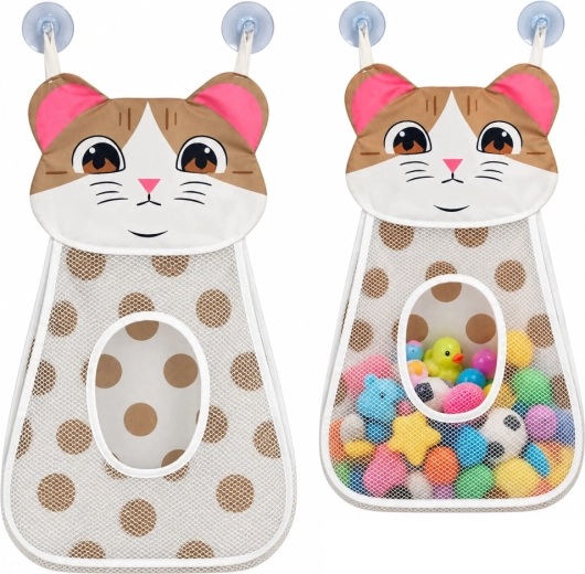 Hanging mesh bath toy organizer, cat, beige, 50 cm