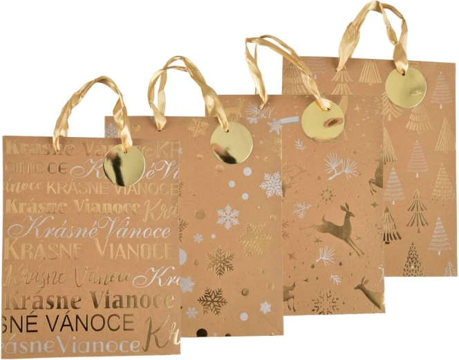 Božićna poklon-vrećica od kraft papira 26 × 10 × 32 cm (4 motiva)