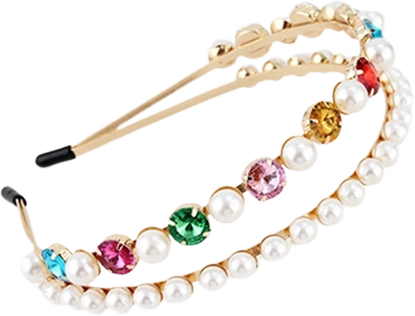 Ružičasta dvostruka traka za kosu s draguljima i biserima