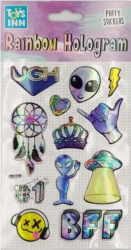 Holographic Alien Stickers with Rainbow Effect