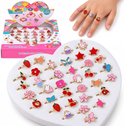 Set of Children's Rings in a Box, 36 Pieces