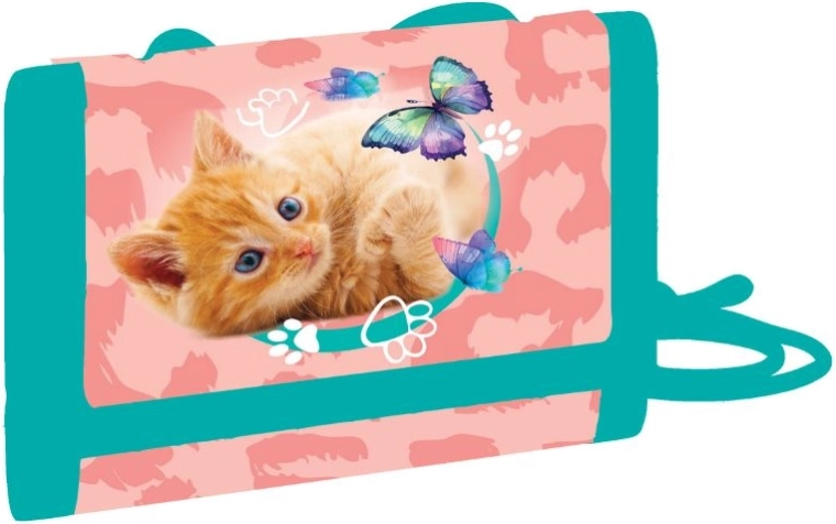 Dječji tekstilni novčanik Mačka za vrat s čičak trakom