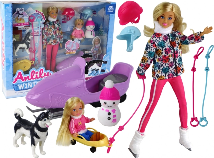 Lutka ANLILY zimski sportovi s haskijem i snježnim skuterom