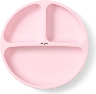 Silikonski tanjur s vakuumskom prijanjaljkom Babyono ružičasti 6m+