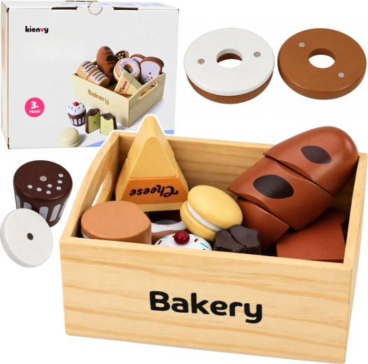 Wooden mini bakery – magnetic bakery set in a wooden crate (10 pieces)