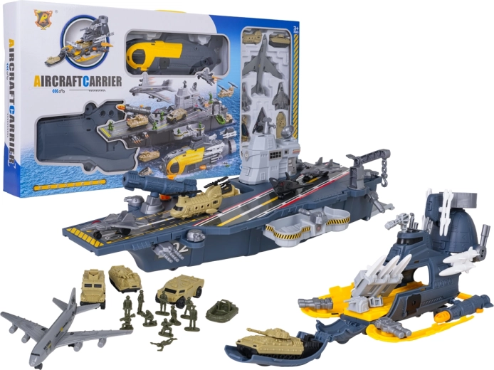 Foldable military aircraft carrier set in a suitcase with accessories