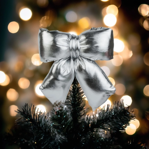 Glittering silver decorative bow 21 × 19 cm