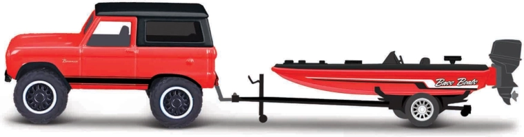 Maisto Design Tow & Go – 1966 Ford Bronco s prikolicom i motornim čamcem 1:64