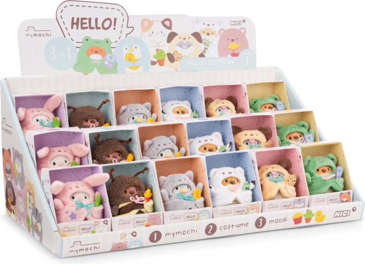 Nici MyMochi Hello – pultni zaslon s plišancima 8 cm, 18 kom asort