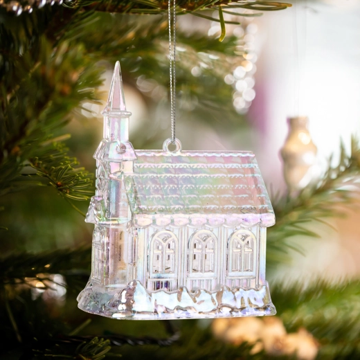 Iridescent Acrylic Church Christmas Ornament