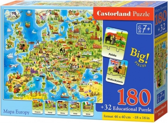 Castorland puzzle karta Europe 180 dijelova s kvizom