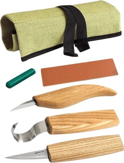 BeaverCraft set za rezbarenje žlica i zdjelica s priborom (3 noža u rolo futroli)