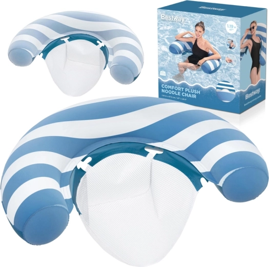 Bestway napuhujuća plutajuća fotelja s mesh sjedalom Comfort Plush, mijenja boju, 119 × 68 cm