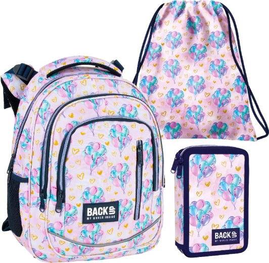 BackUP Balloons school set 3-in-1 (backpack, filled pencil case, gym bag)