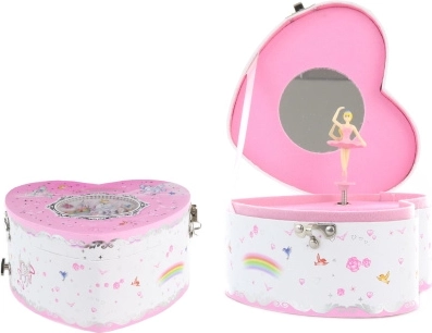 Glazbena kutijica za nakit s balerinom – srce, ružičasta