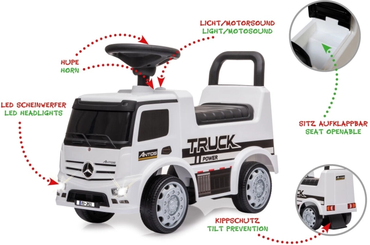 Mercedes-Benz Antos 2-in-1 Ride-On Push Car for Children, White