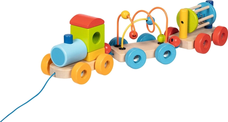 Wooden pull-along train Rio with blocks and bead maze - 1 piece
