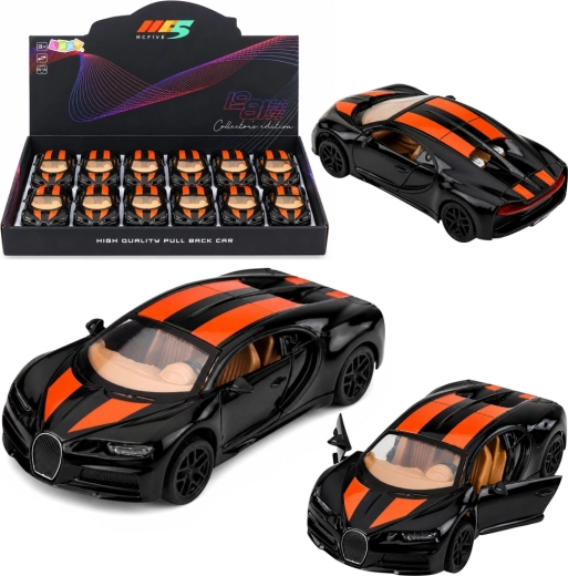 Metalni sportski automobil s efektima i pull-back pogonom 1:32 crni