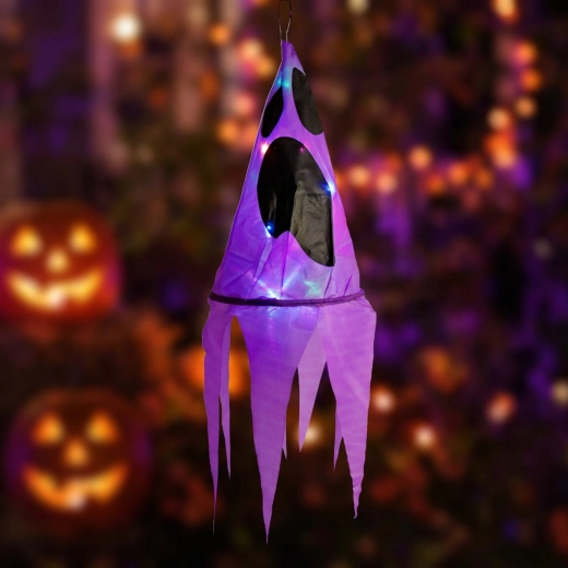 Halloween Hanging Light-Up Ghost Decoration, Purple, with 10 Multicolored LEDs