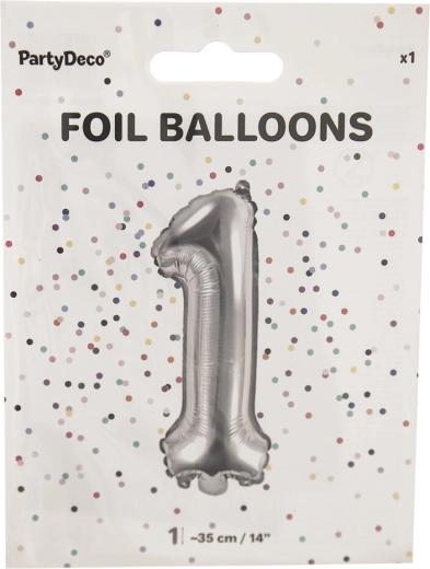 Srebrni folijski balon broj 1, 35 cm