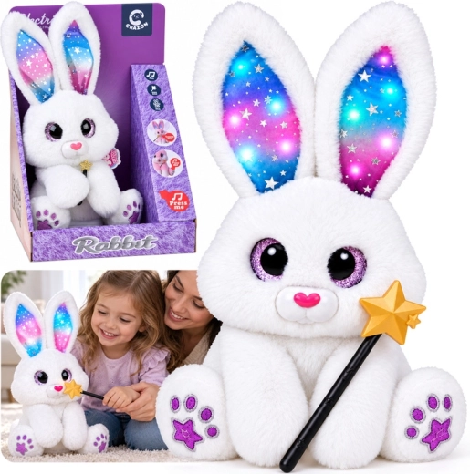Interactive plush white bunny 30 cm – dances, lights up, plays with a magic wand - 1 piece