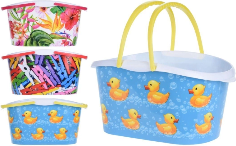 Ovalna košarica za kvačice 28 × 10 × 15 cm, plastika, mix dekora