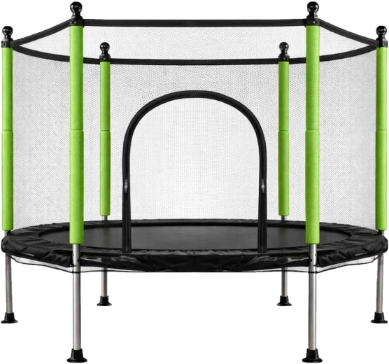 Children's Trampoline with Safety Net and Balls, 140 cm, Green