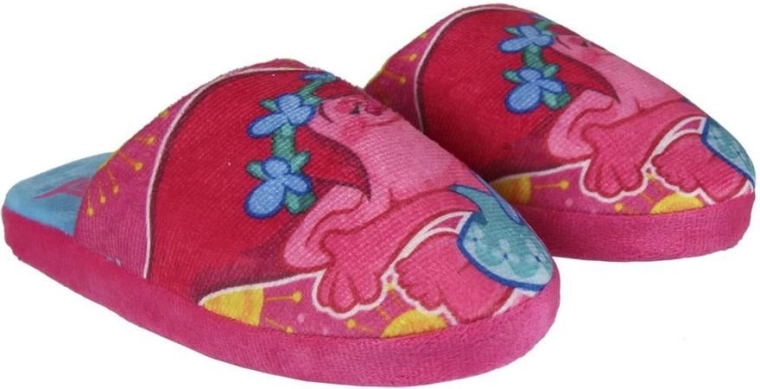 Children's pink Trolls slippers with non-slip sole