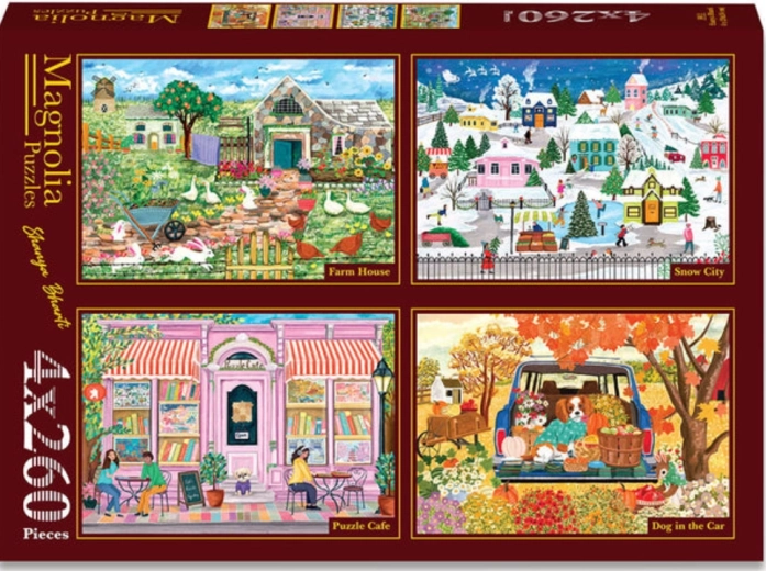 Magnolia puzzle seosko imanje, zasnježeni grad, čarobni kafić i pseći suputnik (4x260 dijelova)
