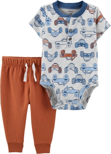 Carter's 2-dijelni set za dječake – bodi s kratkim rukavima i trenirka Brown Cars Henley (6 mj)