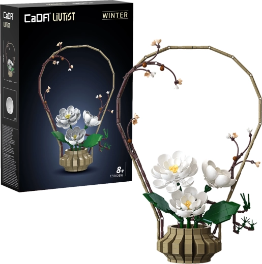 Konstrukcijski set CaDA Floral Art Winter Silence – cvjetna dekoracija 49,6 cm, 1001 dijelova