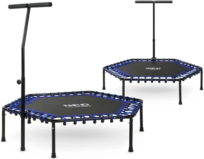 Fitness trampolin Neo-Sport s ručkom 127 cm šesterokutni plavi
