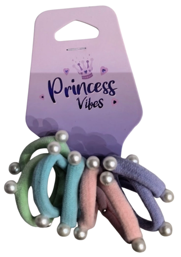 PINK set of pastel hair elastics with beads, 8 pcs