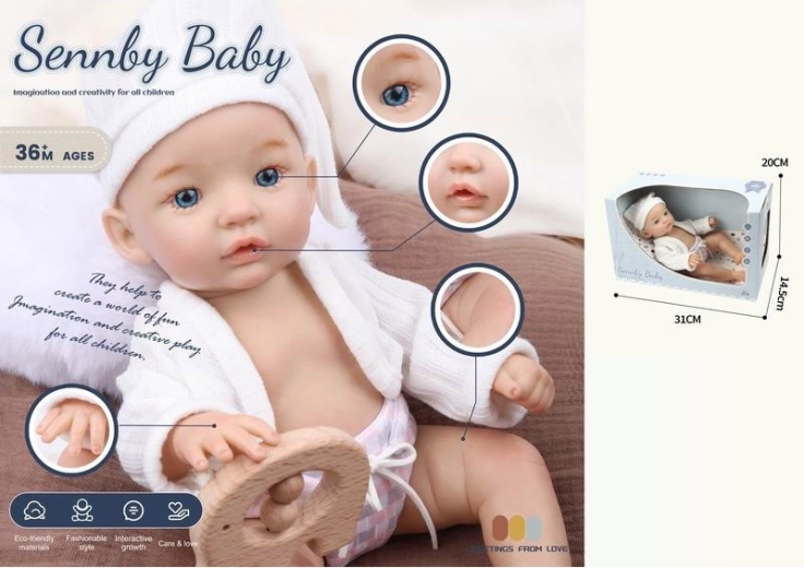 Tkanena lutka beba s kapicom Jagoda 32 cm