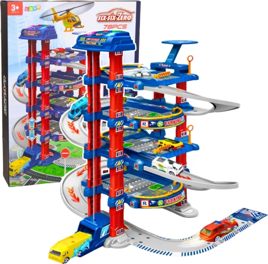 Veliko višekatno parkiralište s električnim dizalom i stazom za autiće