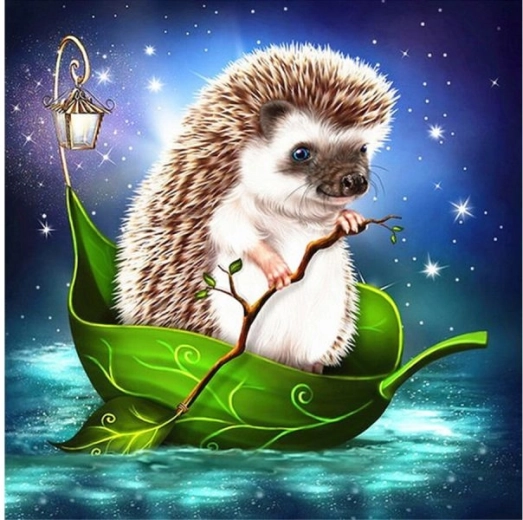 Diamond mosaic (diamond painting) hedgehog on a leaf 30 × 30 cm