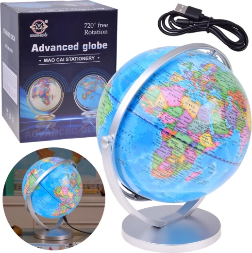 Illuminated Rotating Globe with Lamp, 20 cm