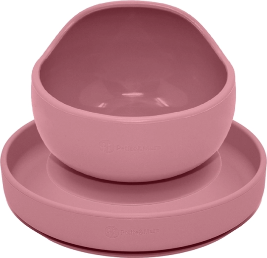Petite&Mars silikonski set za jelo Take&match, tanjur i zdjelica, dusty rose, 2 kom (6 m+)