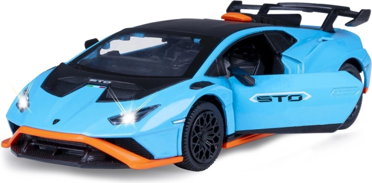 Metal Lamborghini Huracán STO model 1:32, blue, with lights and sounds