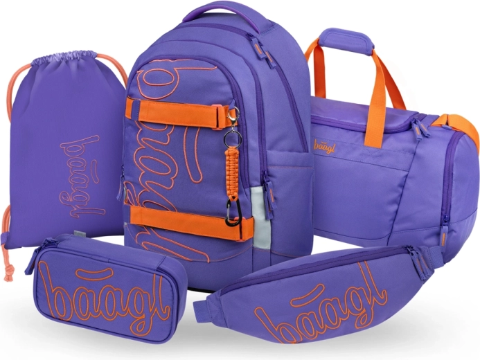 Baagl školski set 5 kom Skate Max Orange – ruksak, pernica, vrećica, sportska torba i torbica za struk