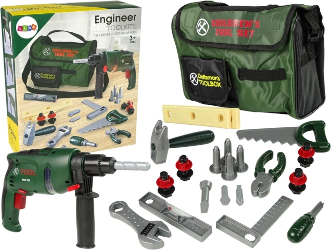 Dječji set alata u torbi s bušilicom, čekićem i pilom