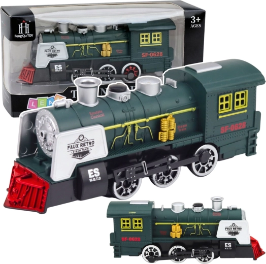 Klasična zelena parna lokomotiva s dimom, svjetlima, zvukovima i senzorom prepreka