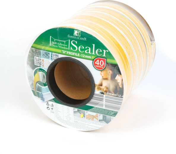 Self-adhesive D-profile seal for doors and windows, 40 m, white