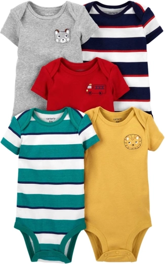 Carter's pamučni dječji bodi kratkih rukava Stripe za dječake, 5 kom, veličina 56