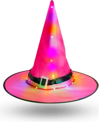 Halloween LED Pink Witch Hat 38 cm
