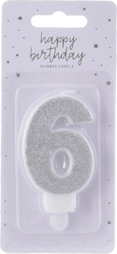 Srebrna tortna svijeća broj 6, 7 cm