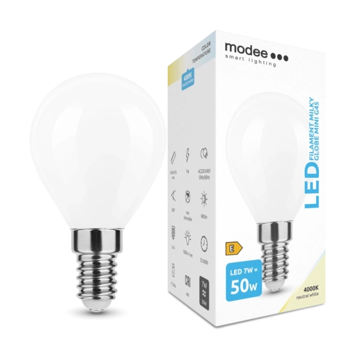 LED žarulja Modee Smart Lighting Filament Milky Globe Mini E14 7 W neutralno bijela