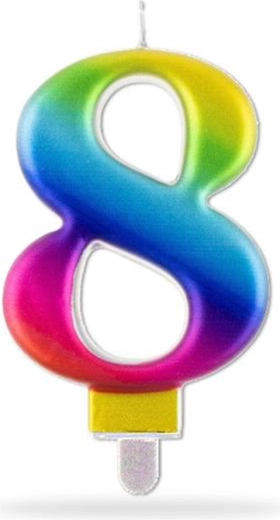 Torta svijeća broj 8 za zabodenu dekoraciju, duginih boja, 7,5 cm